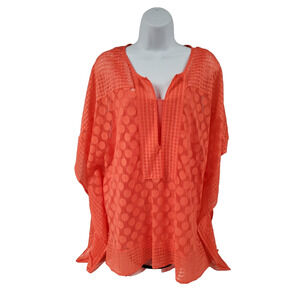 Alfani Womens 2 Piece Blouse Top Coral Blast Dot Pattern Size XXL New